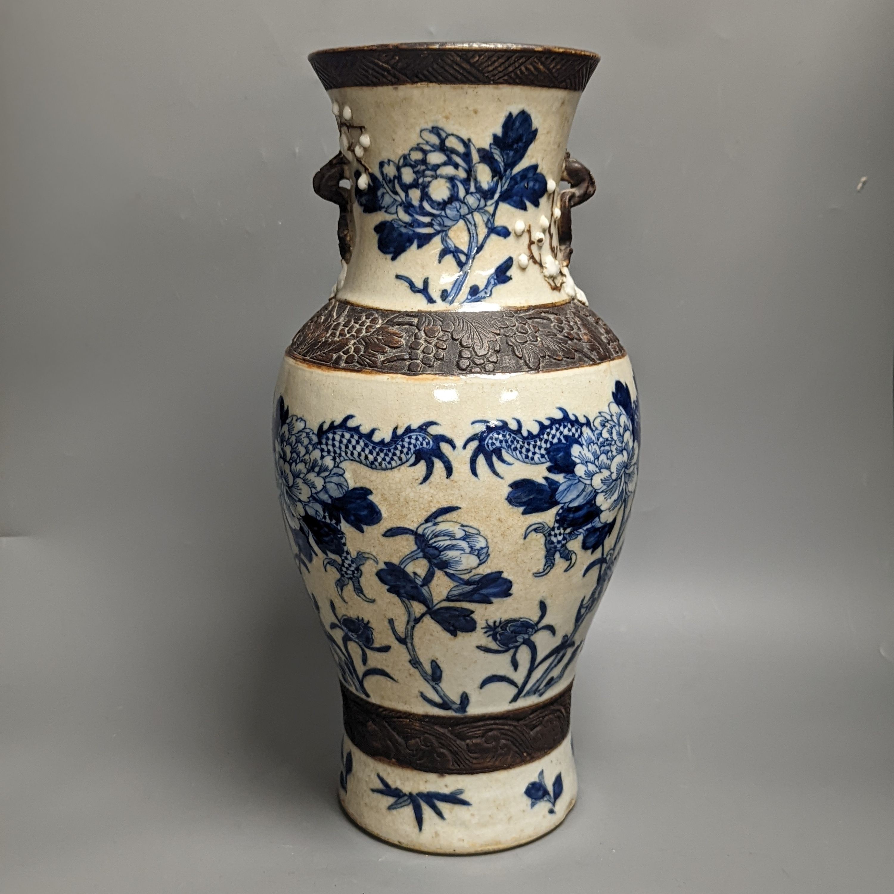 A large Chinese blue and white crackle glaze 'dragon' vase, c.1900, Chenghua mark 45cm